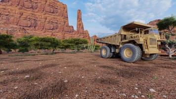 3d rendering of hill background photo with big truck