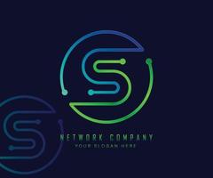 Letter S in circle with network, technology and connection dot concept vector