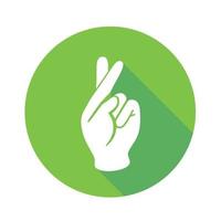 Vector flat icon Crossed fingers. Sign with hand. Communication symbol. White hand with gesture on green round background isolated on white. Web button. Mood sticker.