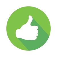 Thumb up. Vector flat icon Like. Sign with hand. Communication symbol. White hand with gesture on green round background isolated on white. Web button. Mood sticker