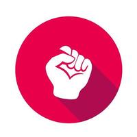 Vector flat icon fist Protest. Sign with hand. Communication symbol. White hand with gesture on red round background isolated on white. Web button. Mood sticker