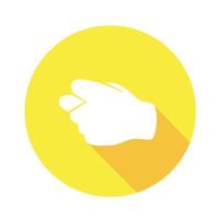 Vector flat icon fig. Sign with hand. Communication symbol. White hand with gesture on yellow round background isolated on white. Web button. Mood sticker