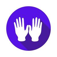 Vector flat icon Two hands. Sign with hand. Communication symbol. White hand with gesture on blue round background isolated on white. Web button. Mood sticker