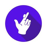 Vector flat icon Crossed fingers. Sign with hand. Communication symbol. White hand with gesture on blue round background isolated on white. Web button. Mood sticker