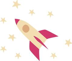 Flat kids space ship element. Rocket illustration print vector