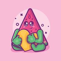 cute watermelon fruit character mascot holding love sign heart isolated cartoon in flat style design vector