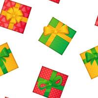 Christmas gifts semless pattern with bows and ribbons in realistic cartoon style. vector