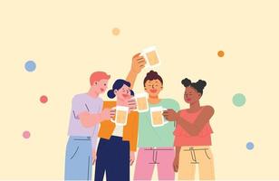 Friends get together and have fun drinking beer. flat design style vector illustration.