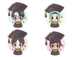 Set of graduation students cartoon character vector