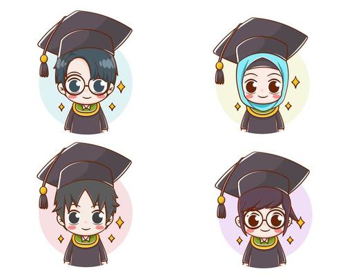Set of graduation students cartoon character