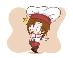 Cute chef boy with surprised expression cartoon illustration vector