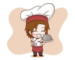 Cute chef boy cartoon illustration vector