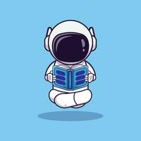 Cartoon cute astronaut icon vector reading a book. Fantasy Concept. Simple premium design