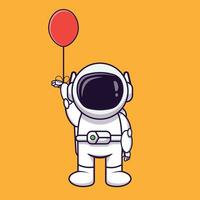 Astronaut vector icon cartoon hovering with balloons. Fantasy Concept. Premium simple design