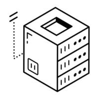 An isometric line icon of data server vector