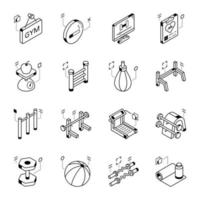 Modern Gym Tools Isometric Icons vector