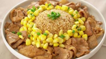 fried rice with pork sliced and corn in Japanese style video