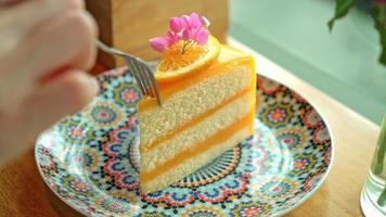 orange cake on beautiful plate in cafe restaurant video