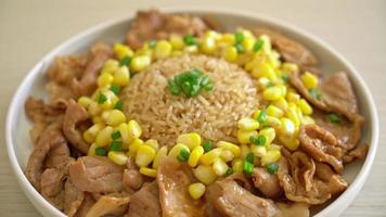 fried rice with pork sliced and corn in Japanese style video