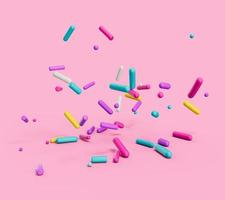 3d illustration of colorful decorative sprinkles on pink isolated background. photo