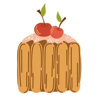 Cherry pie. Sweet dessert with cookies, caramel and berries. Autumn and winter dessert. Vector hand draw illustration flat icon isolated on white.