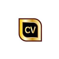 CV letter circle logo design with gold color vector