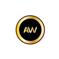 AW letter circle logo design with gold color vector