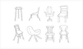 Set of Chair Funiture Black and White Isolated on White Background Illustrations vector