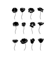 Hand-drawn Silhouette Poppy Flower Collections vector