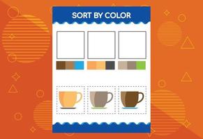 Sort by color worksheet for kids. Good for school and kindergarten projects. Educational worksheet. vector