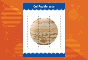 Cut and arrange with a planet worksheet for kids. Educational game for children vector