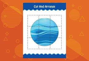 Cut and arrange with a planet worksheet for kids. Educational game for children vector