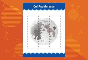 Cut and arrange with a planet worksheet for kids. Educational game for children vector