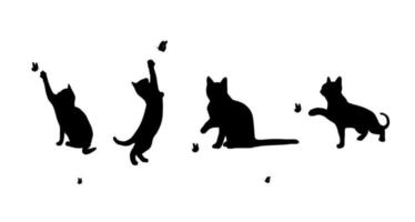 Vector Silhouette of Cat with Butterfly on White Background