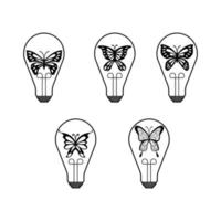 Collection of Lightbulb with Butterfly in SIlhoette vector