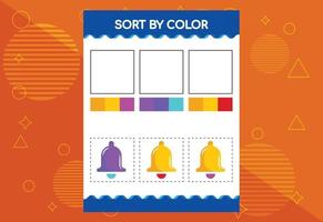 Sort by color worksheet for kids. Good for school and kindergarten projects. Educational worksheet. vector