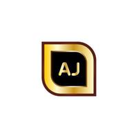 diseño de logotipo de círculo de letras aj con color dorado vector