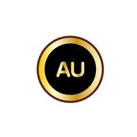 AU letter circle logo design with gold color vector