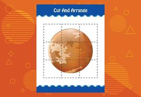 Cut and arrange with a planet worksheet for kids. Educational game for children vector