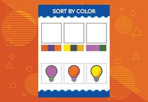 Sort by color worksheet for kids. Good for school and kindergarten projects. Educational worksheet. vector