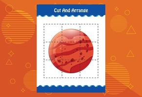 Cut and arrange with a planet worksheet for kids. Educational game for children vector