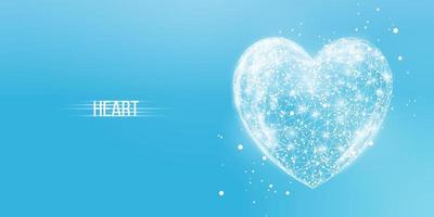 White heart. Happy Valentine's day concept. Wireframe low poly style. Abstract modern 3d vector illustration on blue background.