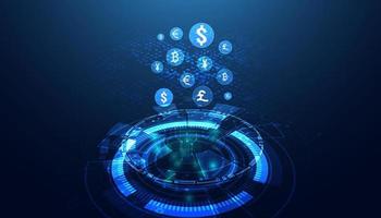 Abstract Digital circle Hologram Money transfer DeFi Decentralized Finance Blockchain, cryptocurrency and bitcoin, online, internet transaction Futuristic. vector