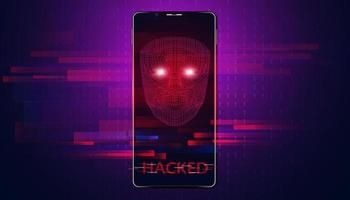 Abstract hacked concept phone interface screen red system ai warning that the system has been hacked into the system computer vector