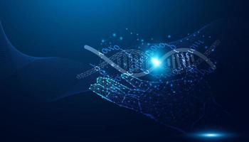 Abstract, hand, holding, dna, gene editing, science, concept, genetic editing use modern technology ai medicine gene experiment medicine human health on blue background futuristic vector