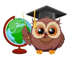 Wise owl in graduation cap. Cute cartoon owl vector