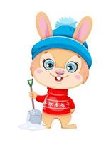 Merry Xmas and Happy New year. Cute cartoon rabbit vector