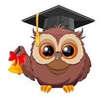 Wise owl in graduation cap. Cute cartoon owl vector