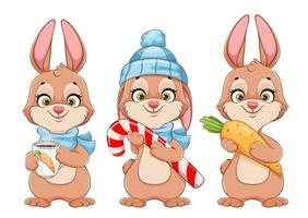 Rabbit cartoon character, set of three poses vector