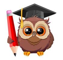 Wise owl in graduation cap. Cute cartoon owl vector